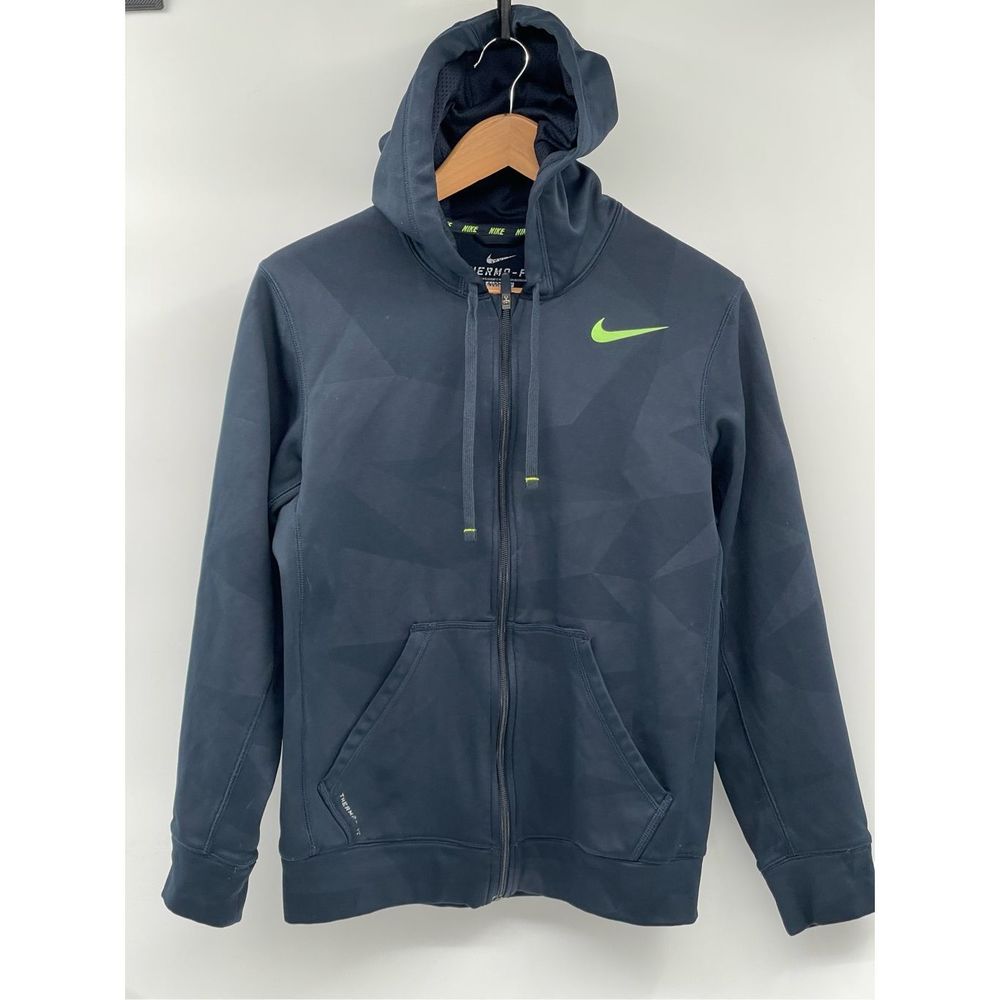 Nike Sweatshirt Therma Fit Men Small Navy Blue Hooded Full Zip Fleece Lined‎